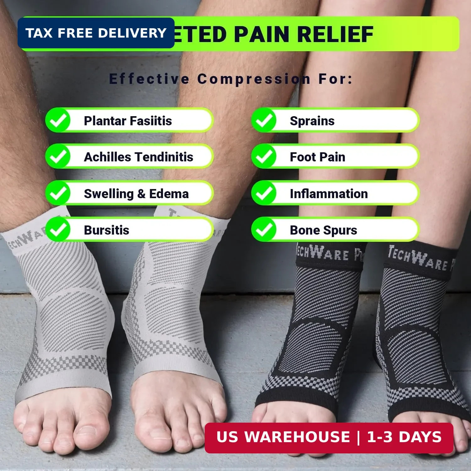 TechWare Pro Ankle Brace Compression Sleeve – Plantar Fasciitis Sock. Relieves A