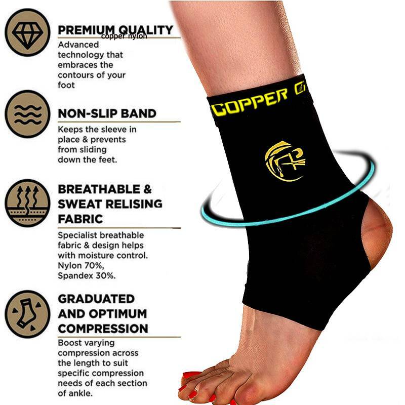 Ankle Support Brace Copper Compression Sleeve Joint Planter Fasciitis Gym Sports