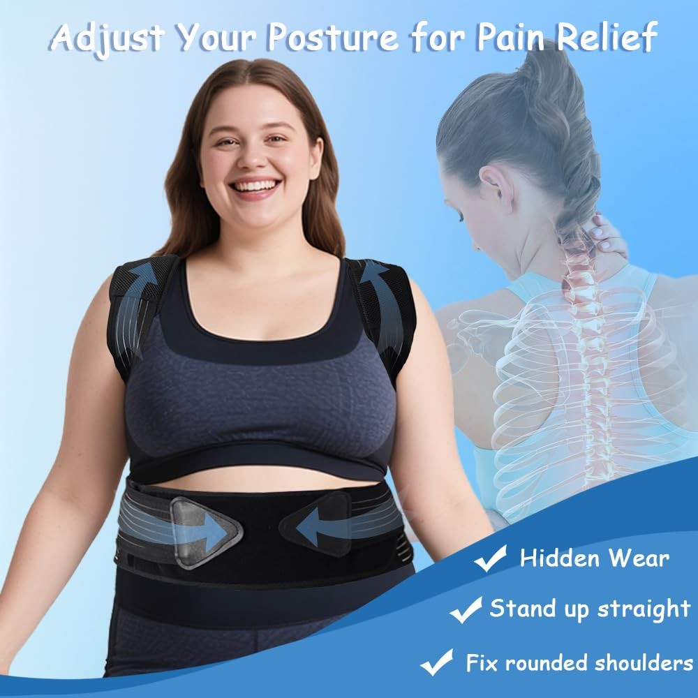 Plus Size Posture Corrector for Women & Men, Adjustable XXXXX-Large, Black