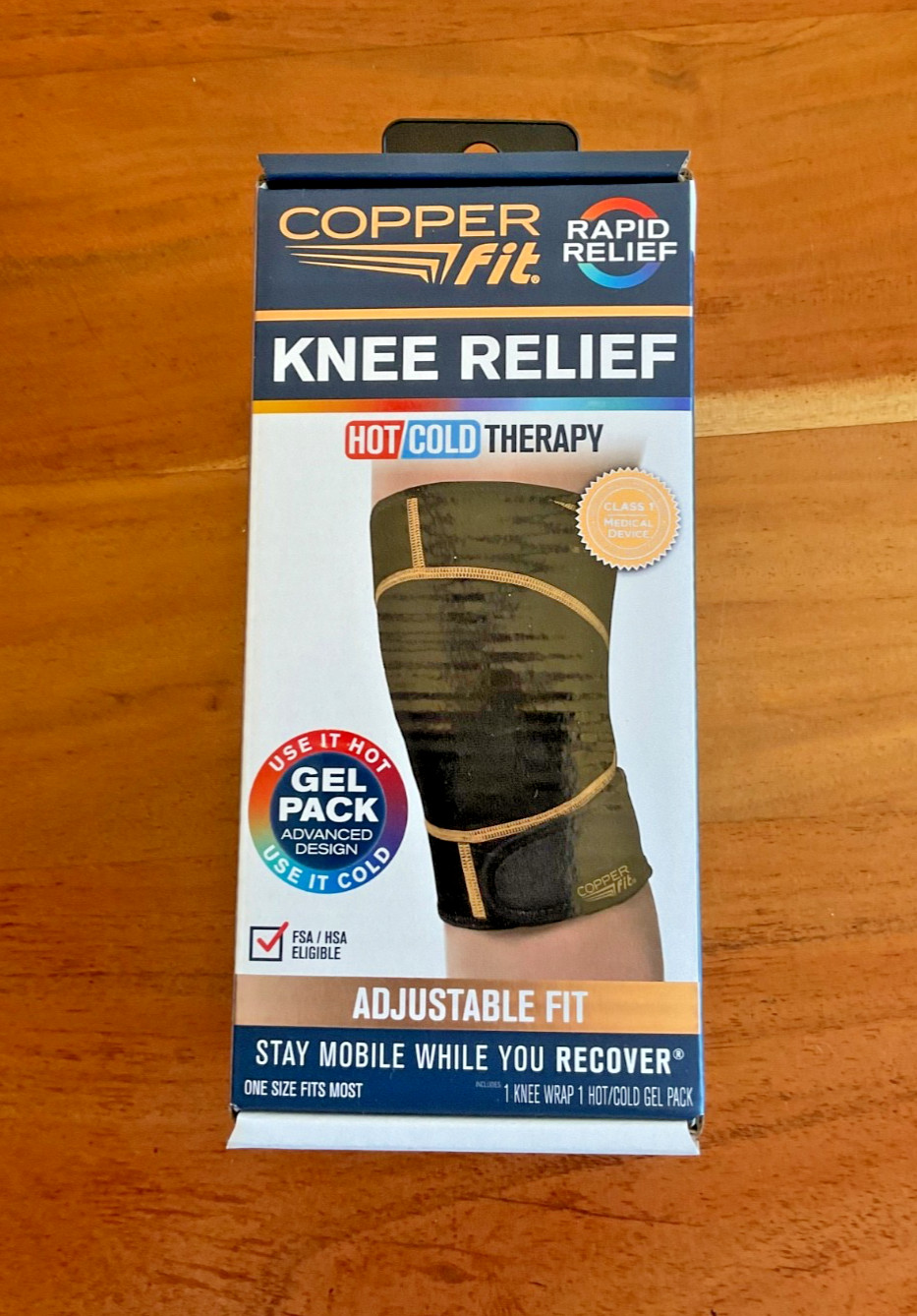 Copper Fit Rapid Relief Knee Wrap with Hot Cold Gel Pack Adjustable