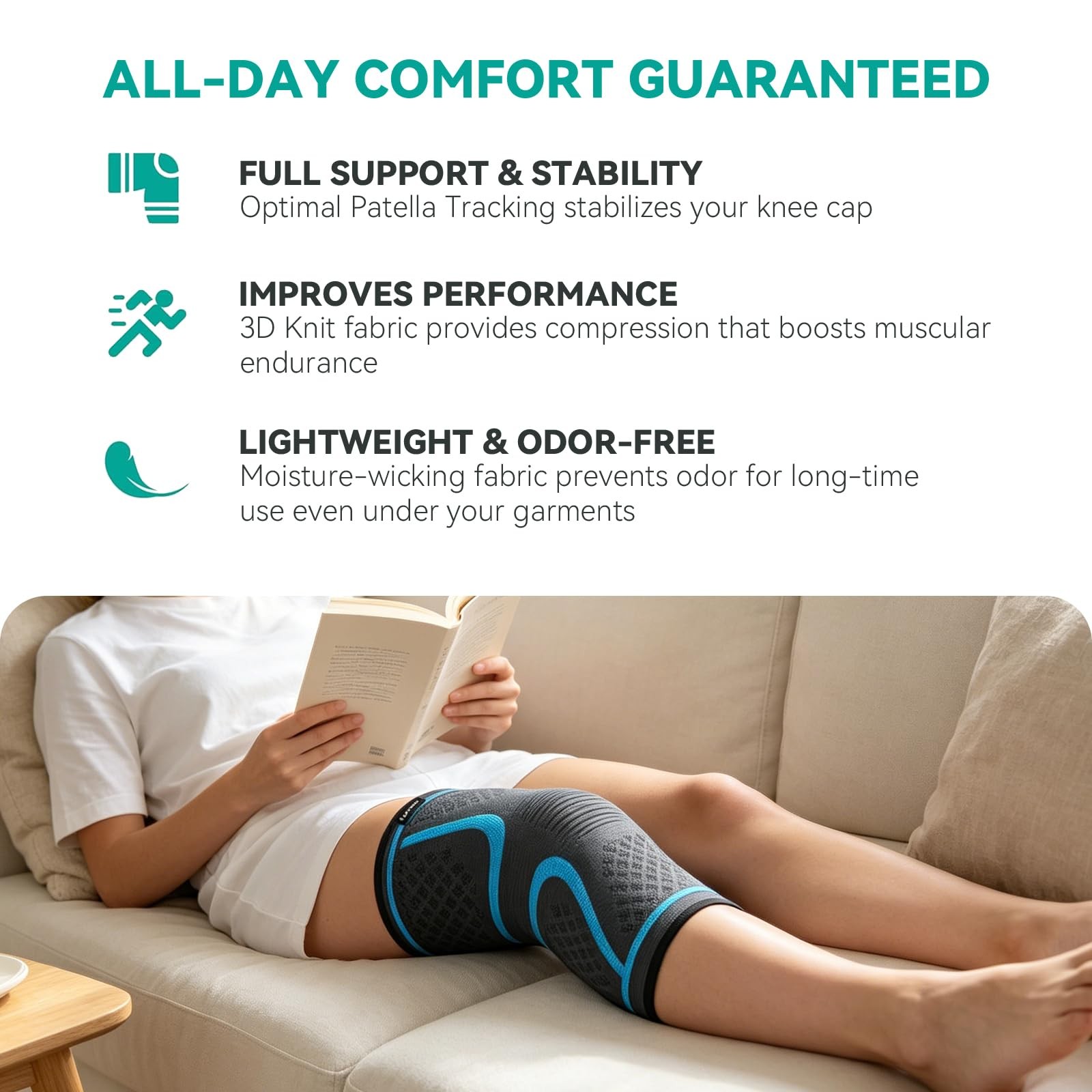 FvaPemm Knee Brace for Women & Men, Compression Sleeve XX-Large, Blue