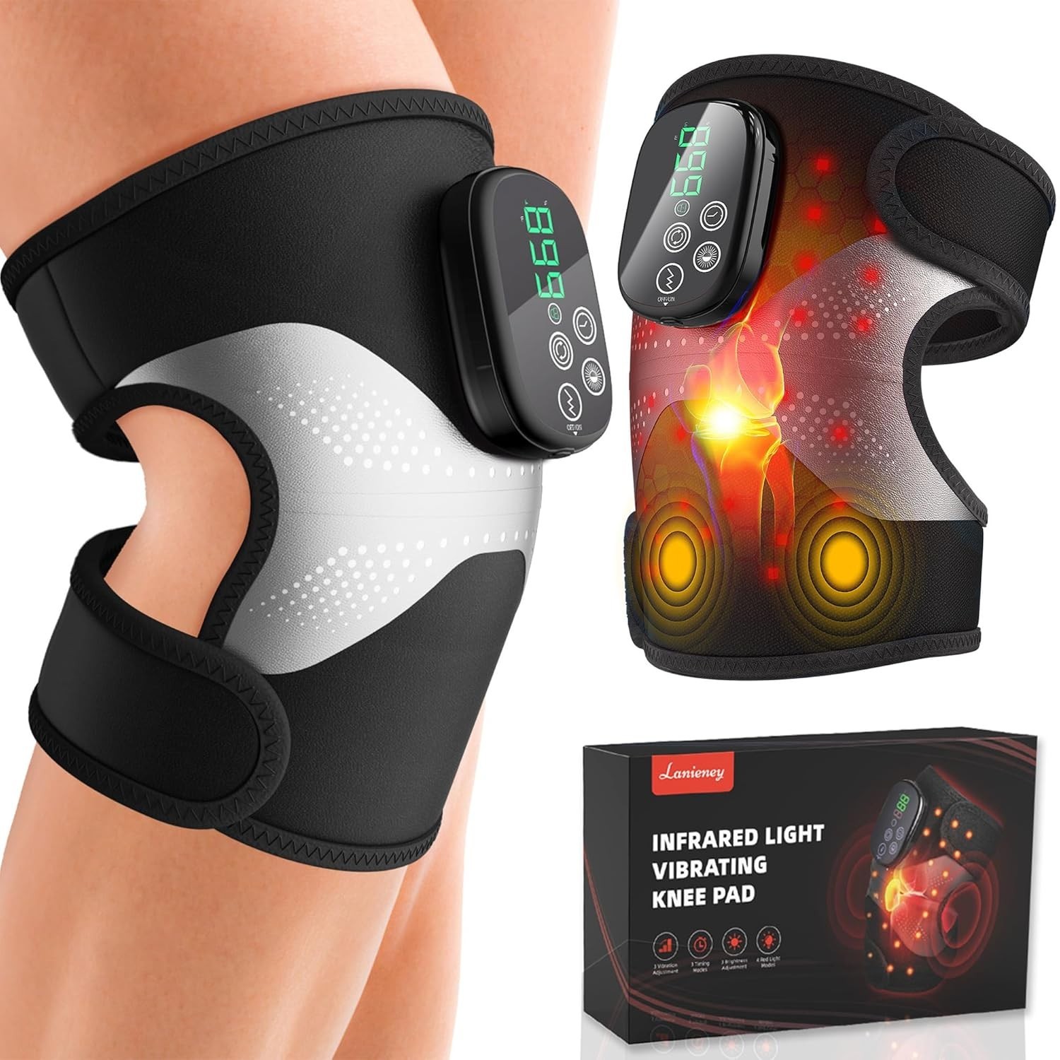 Vibration Knee Massage, Rechargeable Red Light Therapy Knee Brace with 660nm …