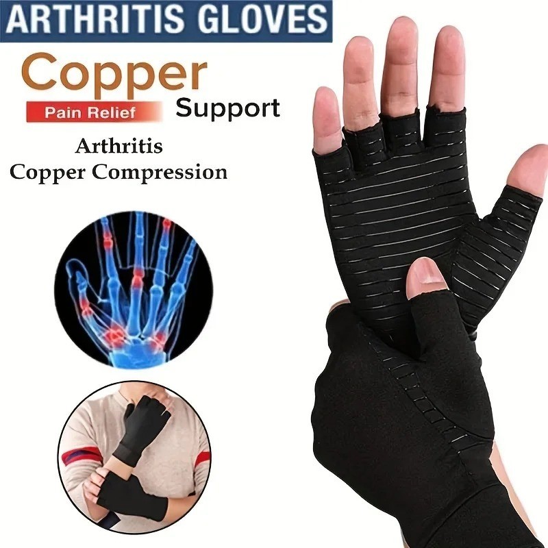 Copper Arthritis Compression Gloves Hand Support Pain Relief Joint Self Care.