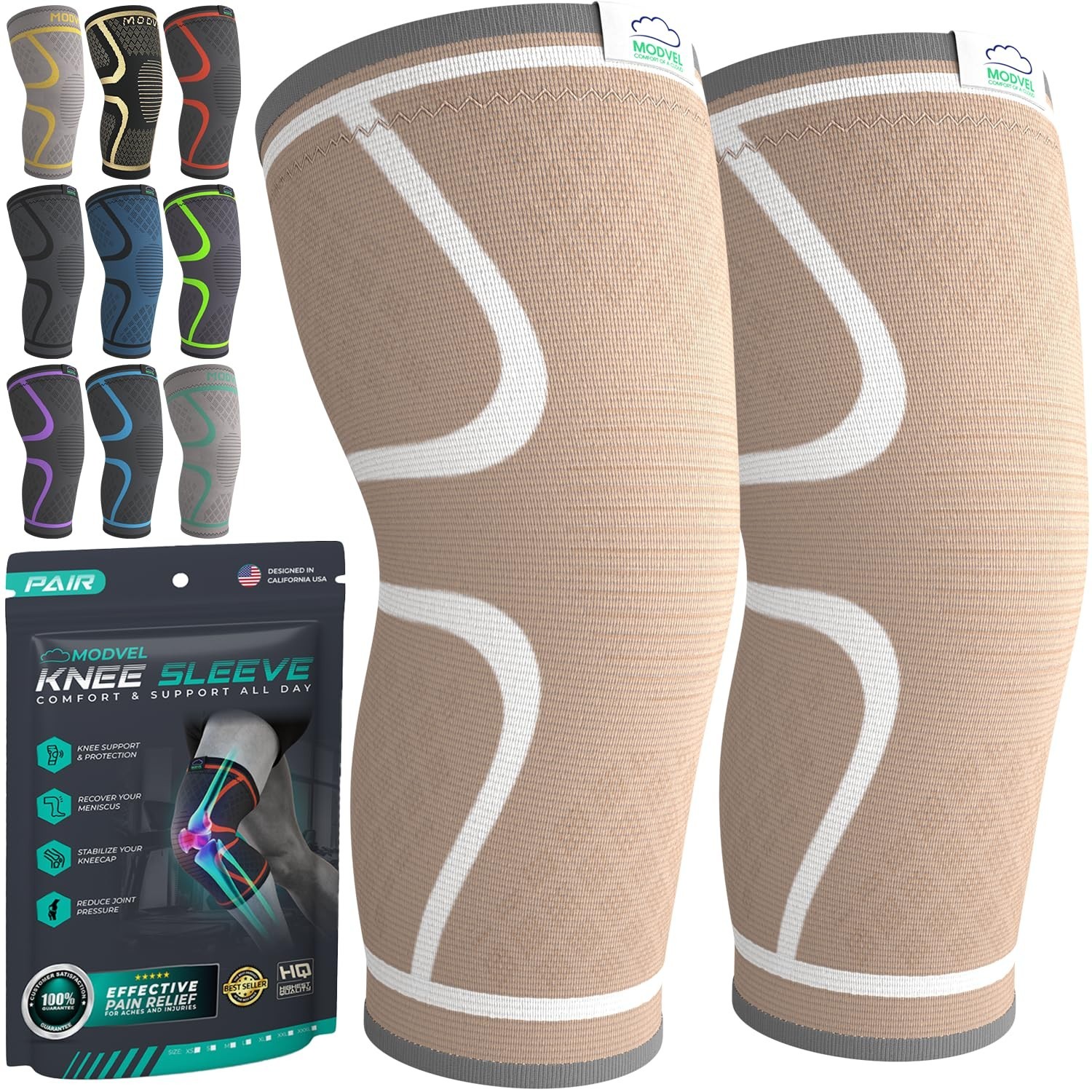 Compression Knee Brace 2 Pack – Support Sleeve for Running, Meniscus Tear, ACL &