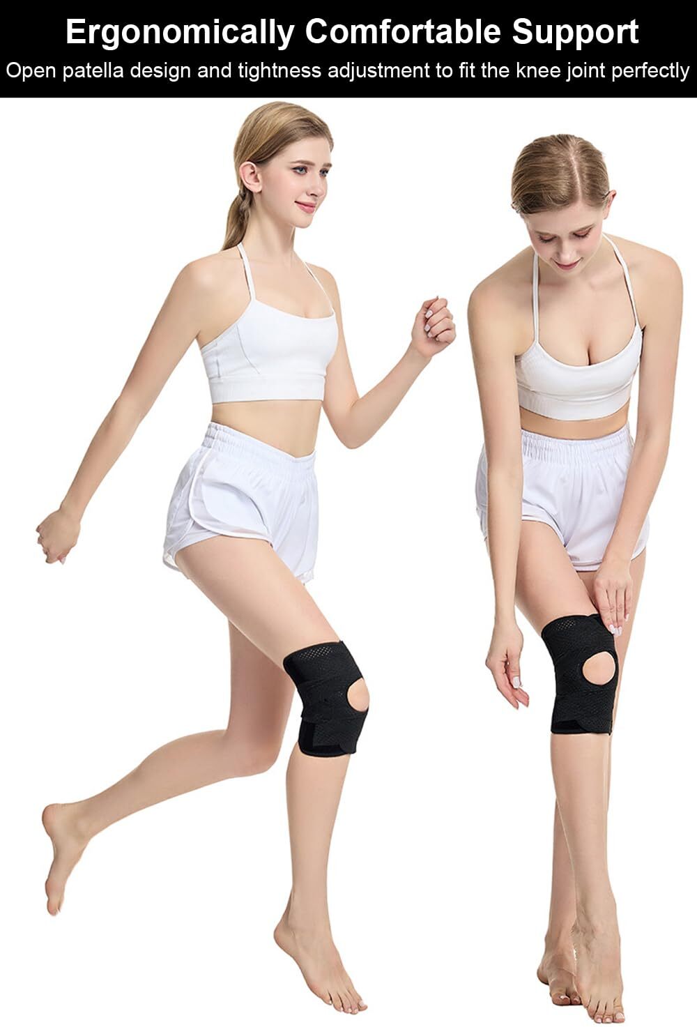 Knee Brace Adjustable Compression Sleeve Meniscus Tear Side Stabilizers Black M