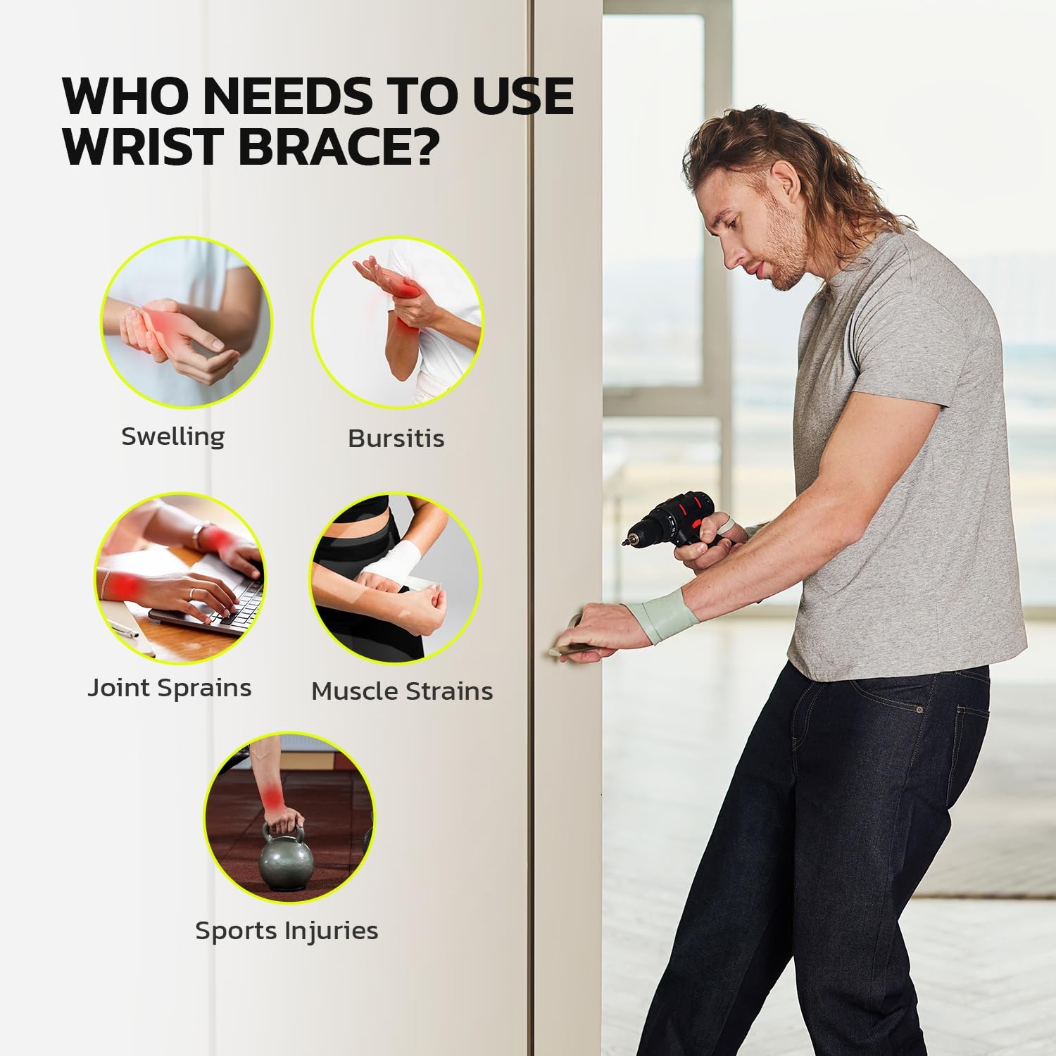 Adjustable Wrist Brace for Pain , Carpal Tunnel & Tendonitis – Ergonomic Comp…