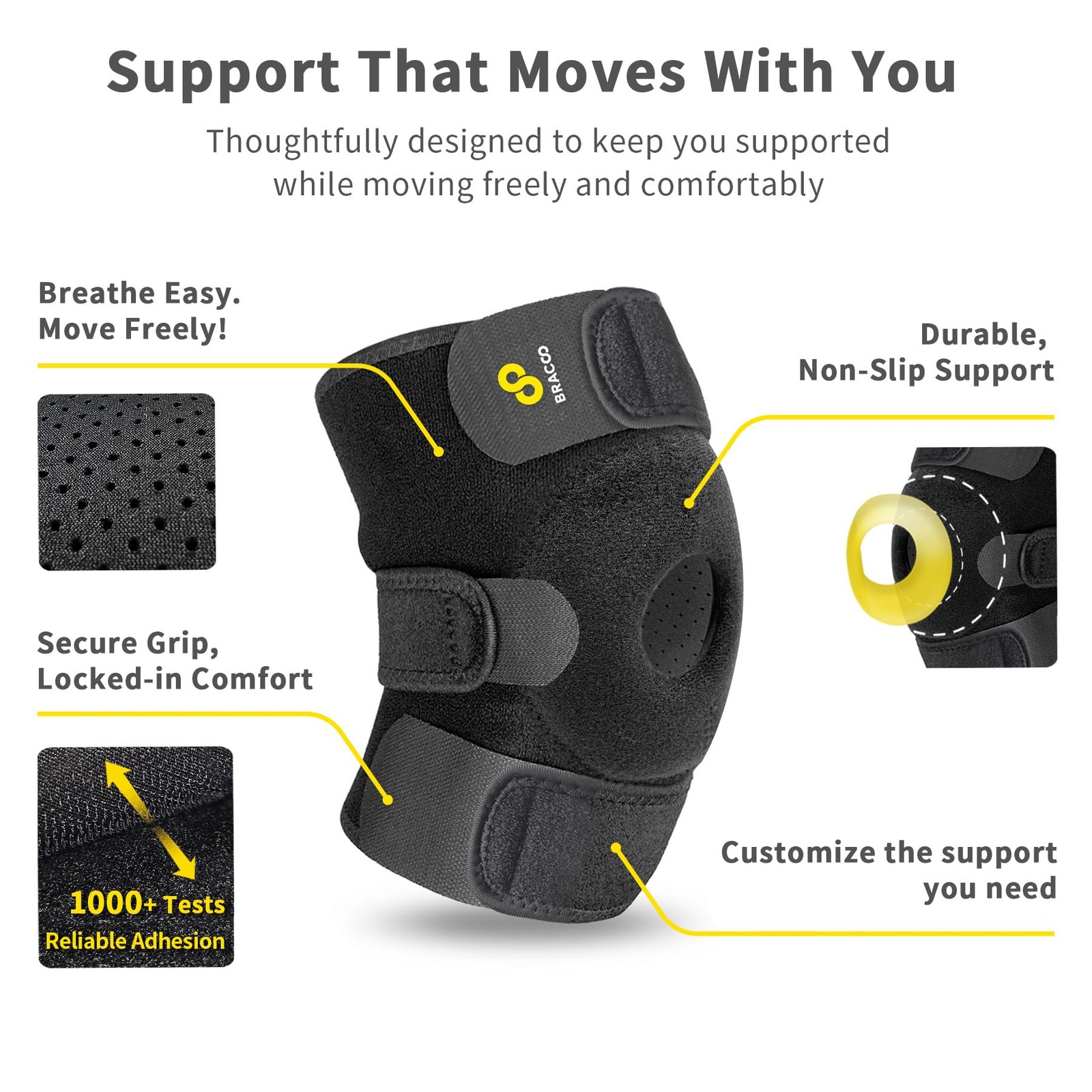 Bracoo Adjustable Compression Knee Patellar Pad Tendon Support Sleeve Brace