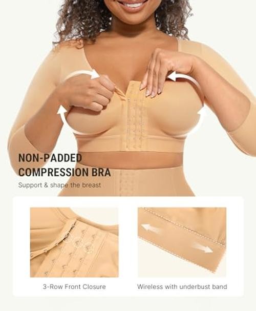 Arm Compression Sleeve Women Post Surgery Front Closure Bra | Arm Small Beige