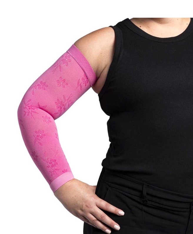 Sigvaris Secure Lite Graduated Compression Arm sleeve Dusty Rose Floral Medium