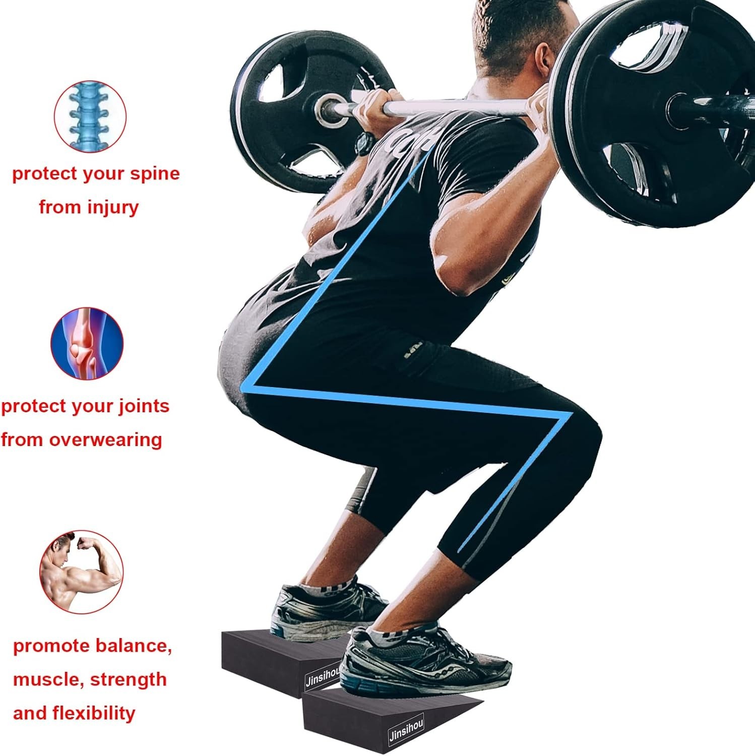 Squat Wedge Block Non-Slip Slant Board Calf Stretcher, 2pcs Ankle Knee Leg St…