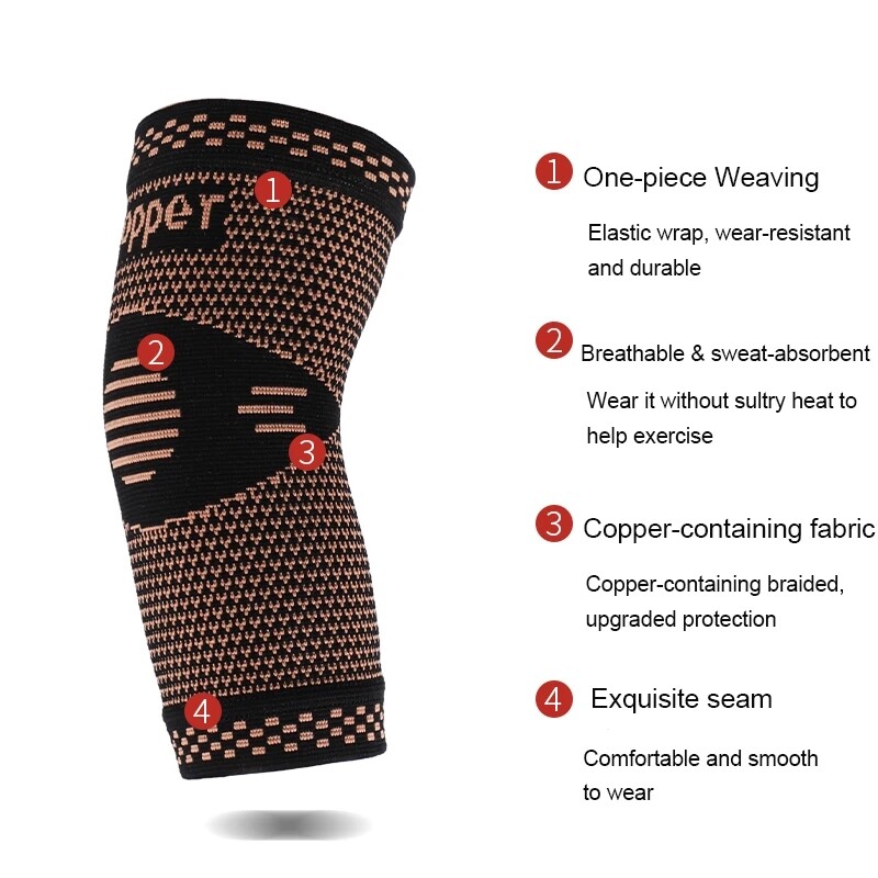 Copper Elbow Compression Sleeve Brace Support Arm Sport Arthritis Tendonitis US