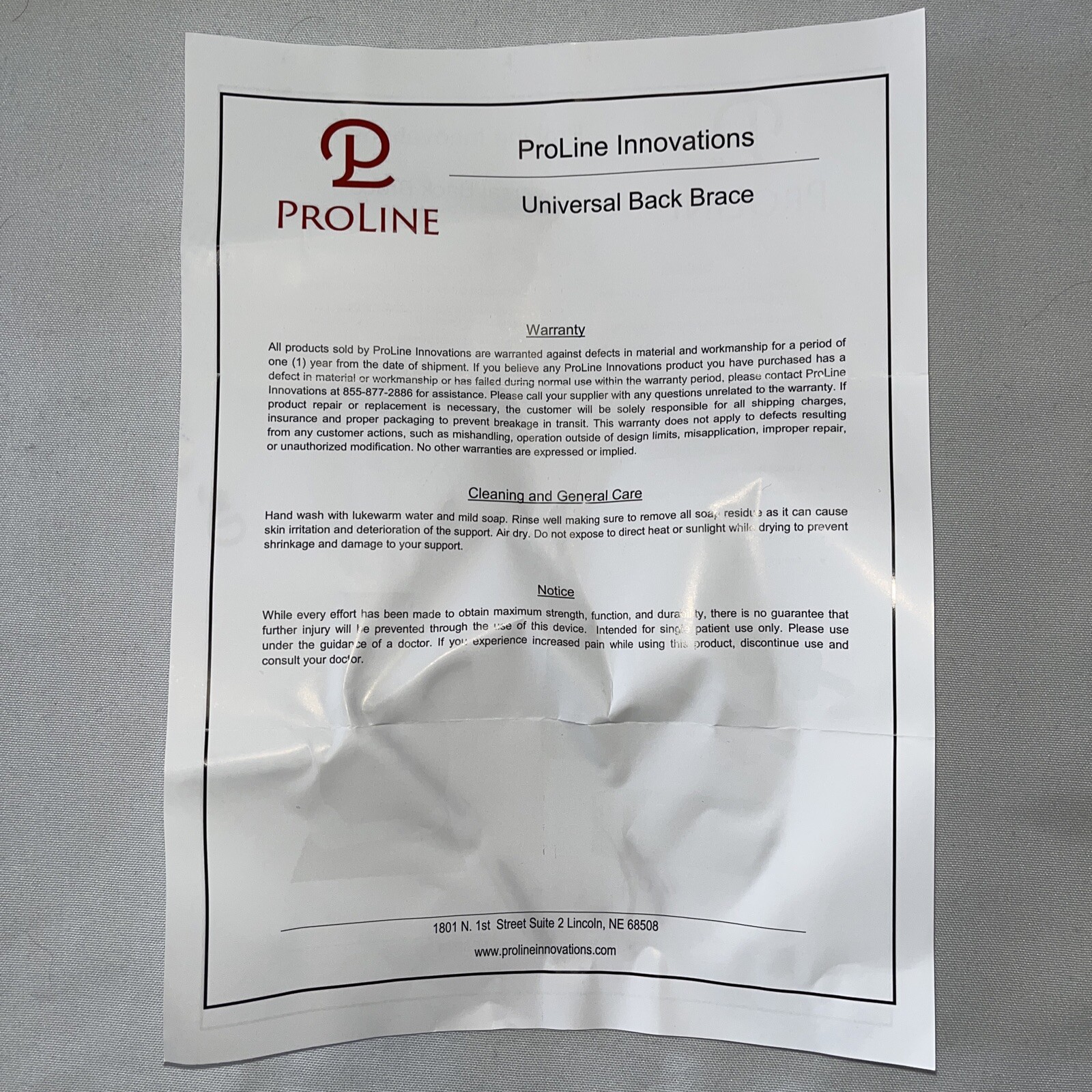 New ProLine Innovations Back Brace Support With Bag Universal Resizable