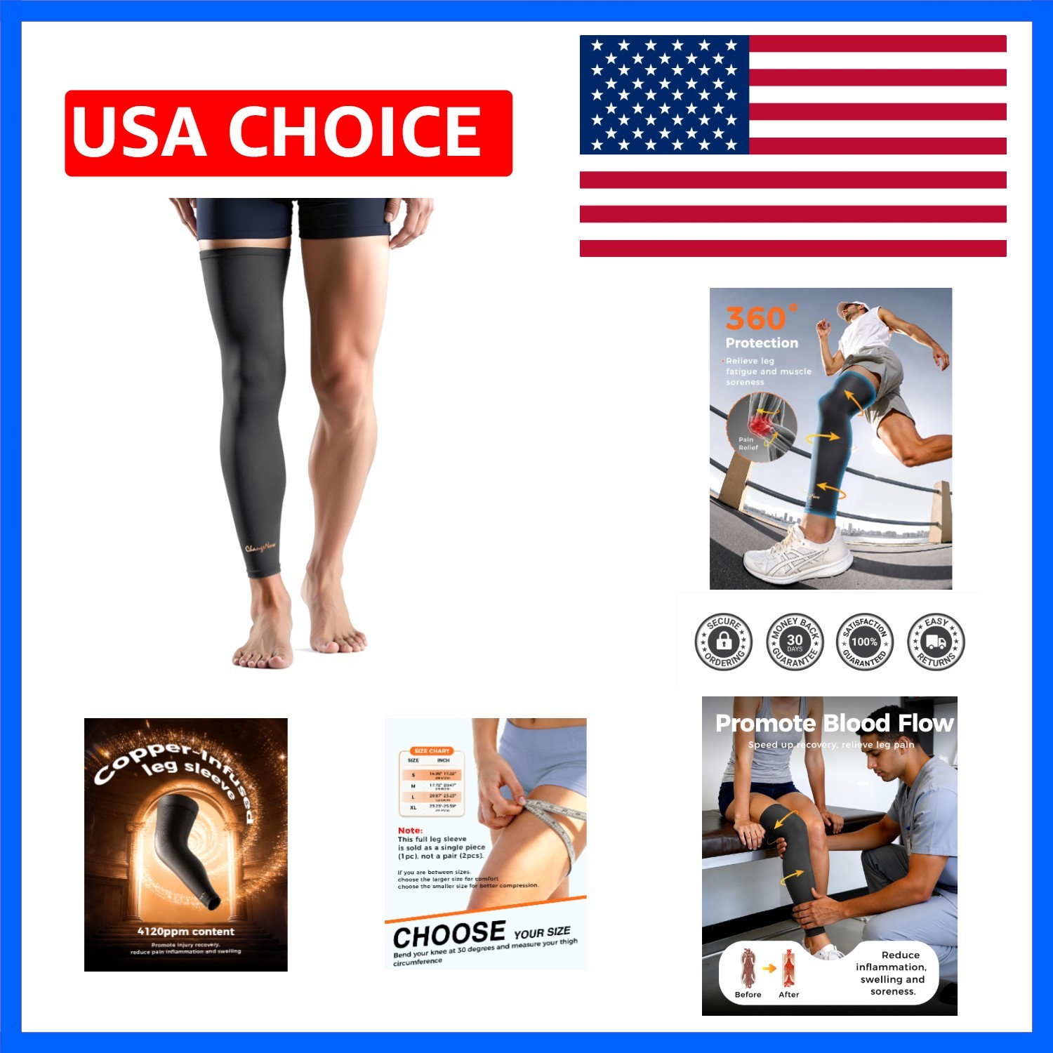 Copper-Infused Leg Compression Sleeve Ultra Breathable Full Leg Compression S…