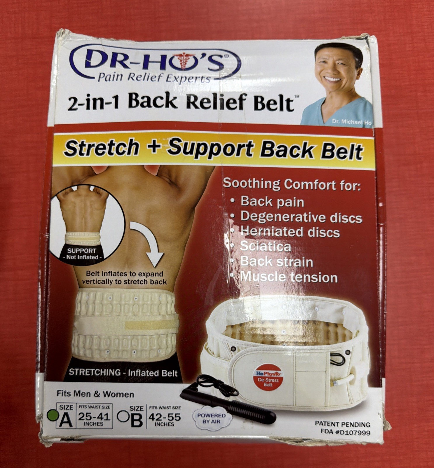 DR. HO’s 2-in-1 Back Support Relief Belt UNISEX SIZE A (25-41 Waist) Open Box