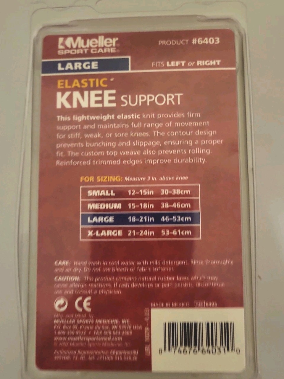 Mueller Elastic Knee Support Large 6403 Basic Firm Breathable 1ct