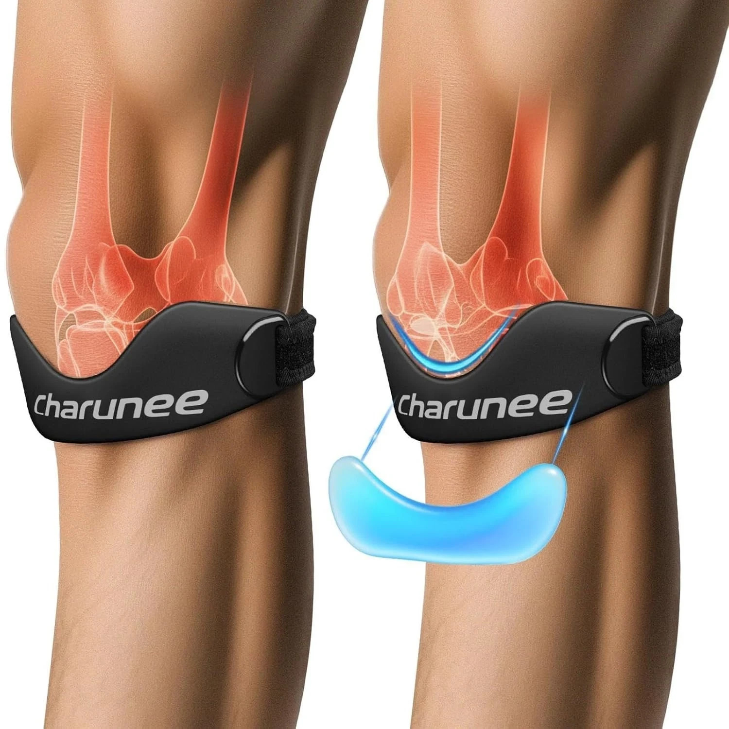 Charunee 2 Pack Patellar Tendon Support Strap Knee Brace for Women & Men,Silicon