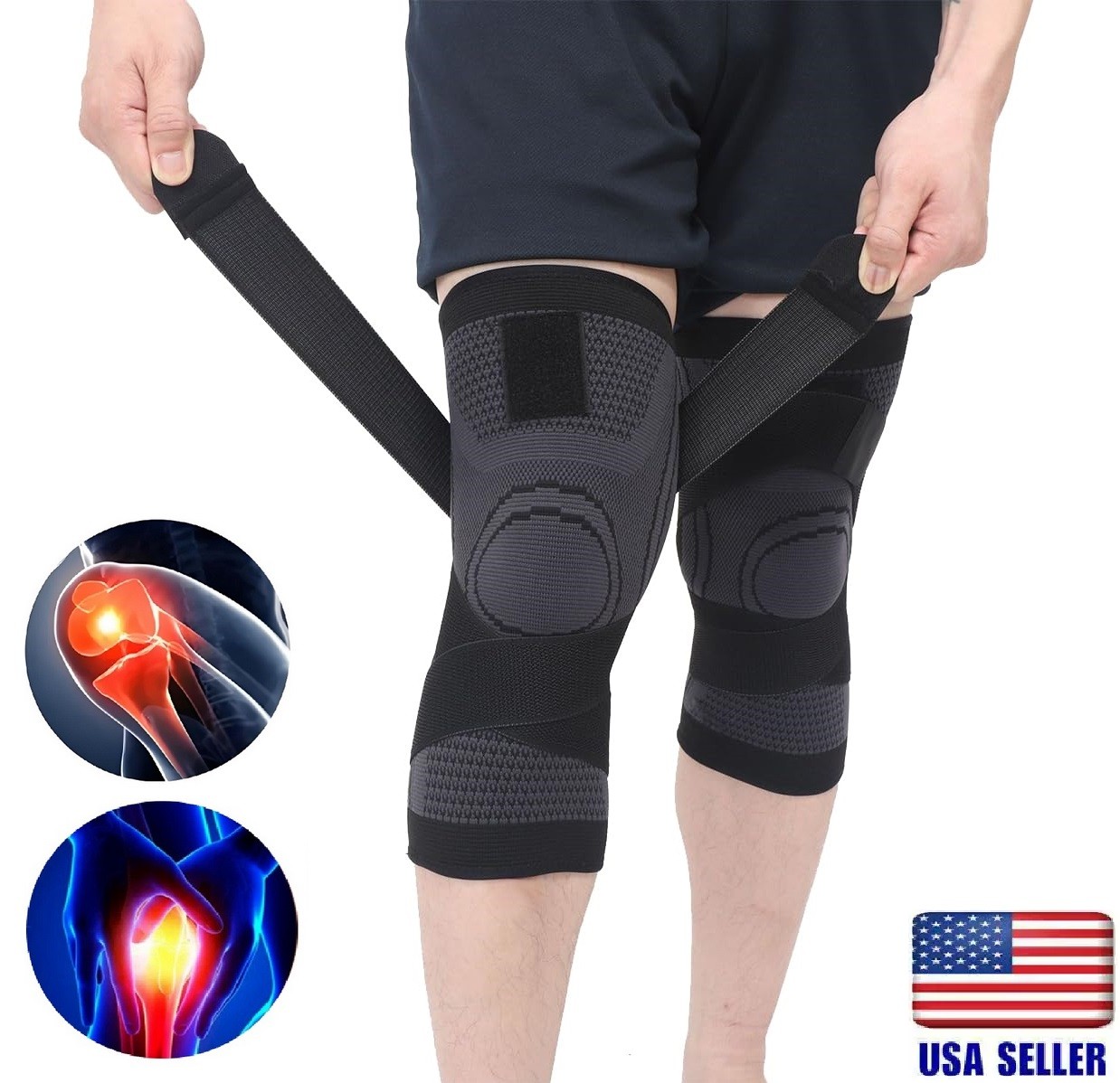2PCS Knee Brace Compression Sleeve w/ Strap Pain Relief Knee Support Arthritis
