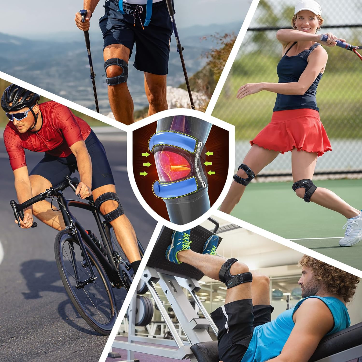 Patellar Tendon Support Strap with Side Stabilizers & Patella Gel Pads, Knee Bra
