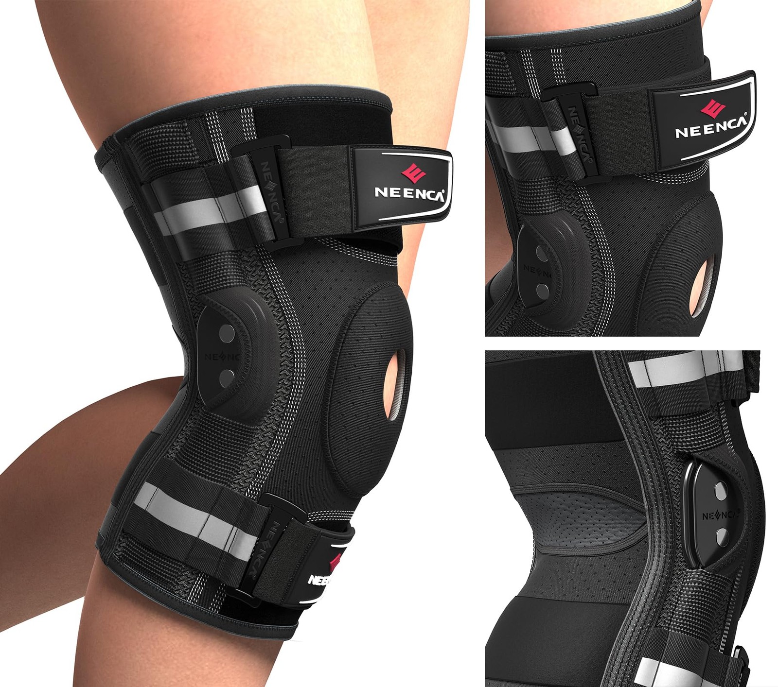 NEENCA Professional Knee Brace, Hinged Support for Large, Black-Single