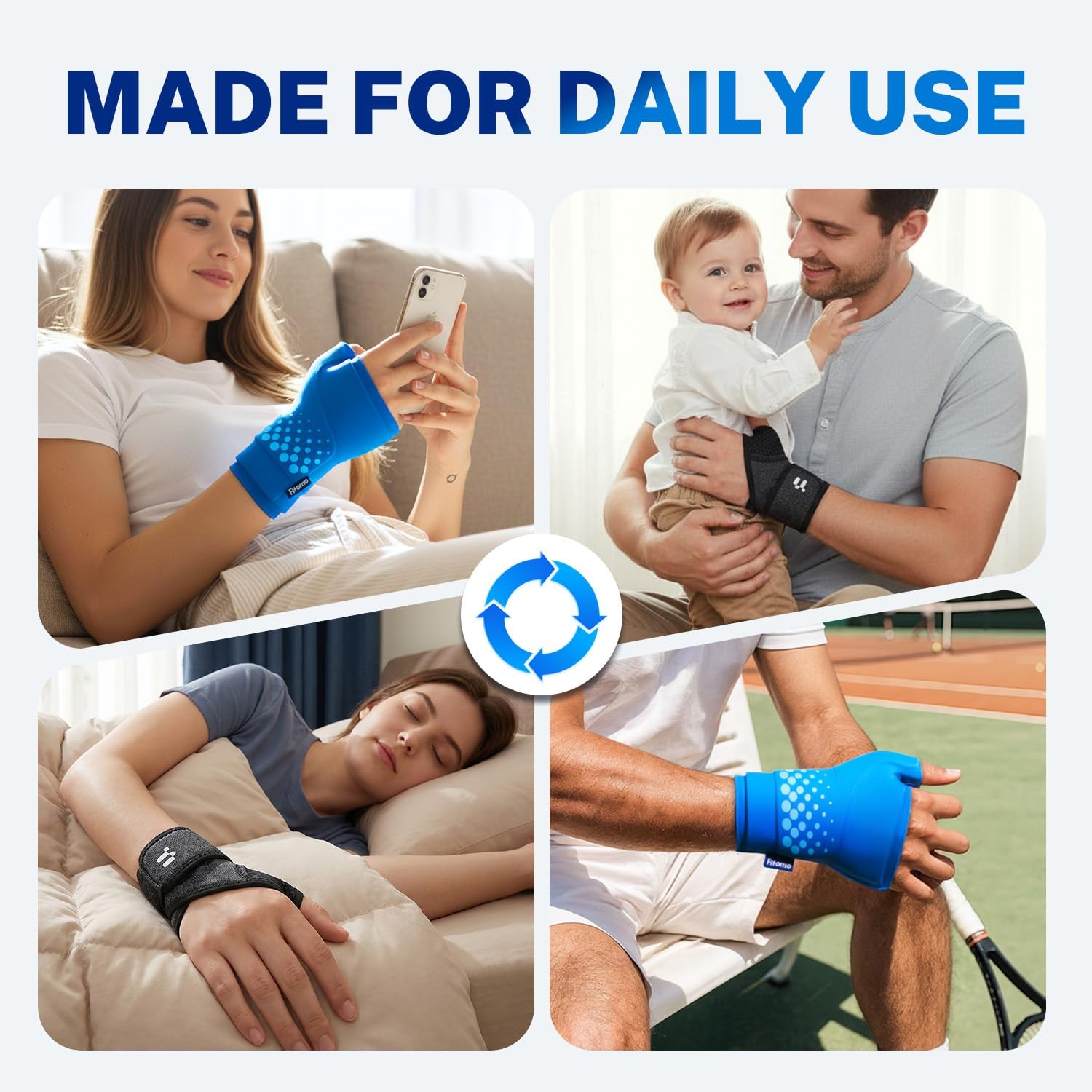 Fitomo Carpal Tunnel Wrist Brace and Wrist Ice Pack Wrap Set, All-day Wrist S…