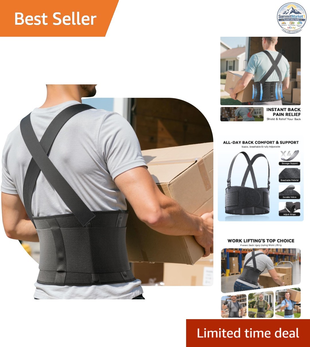 Work Back Brace Adjustable Lower Back Support Belt Sciatica Pain Relief