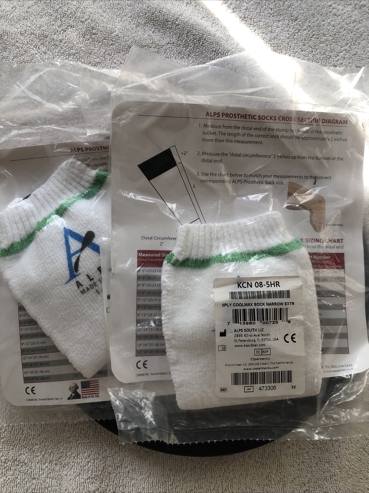ALPS KCN 08-5HR Cool Max 5-Ply Narrow Extr Short Prosthetic Sock [x2] NEW