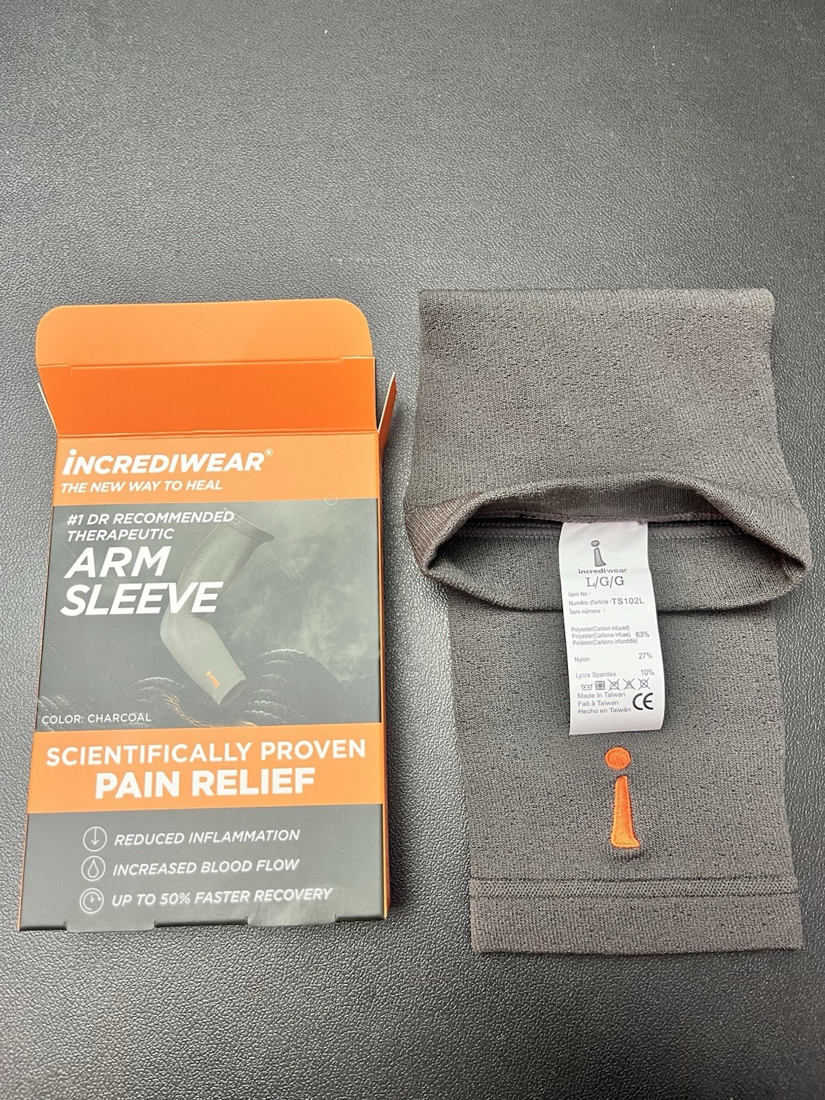 Incrediwear’s Arm Sleeve Size Large gray compression sleeve – used