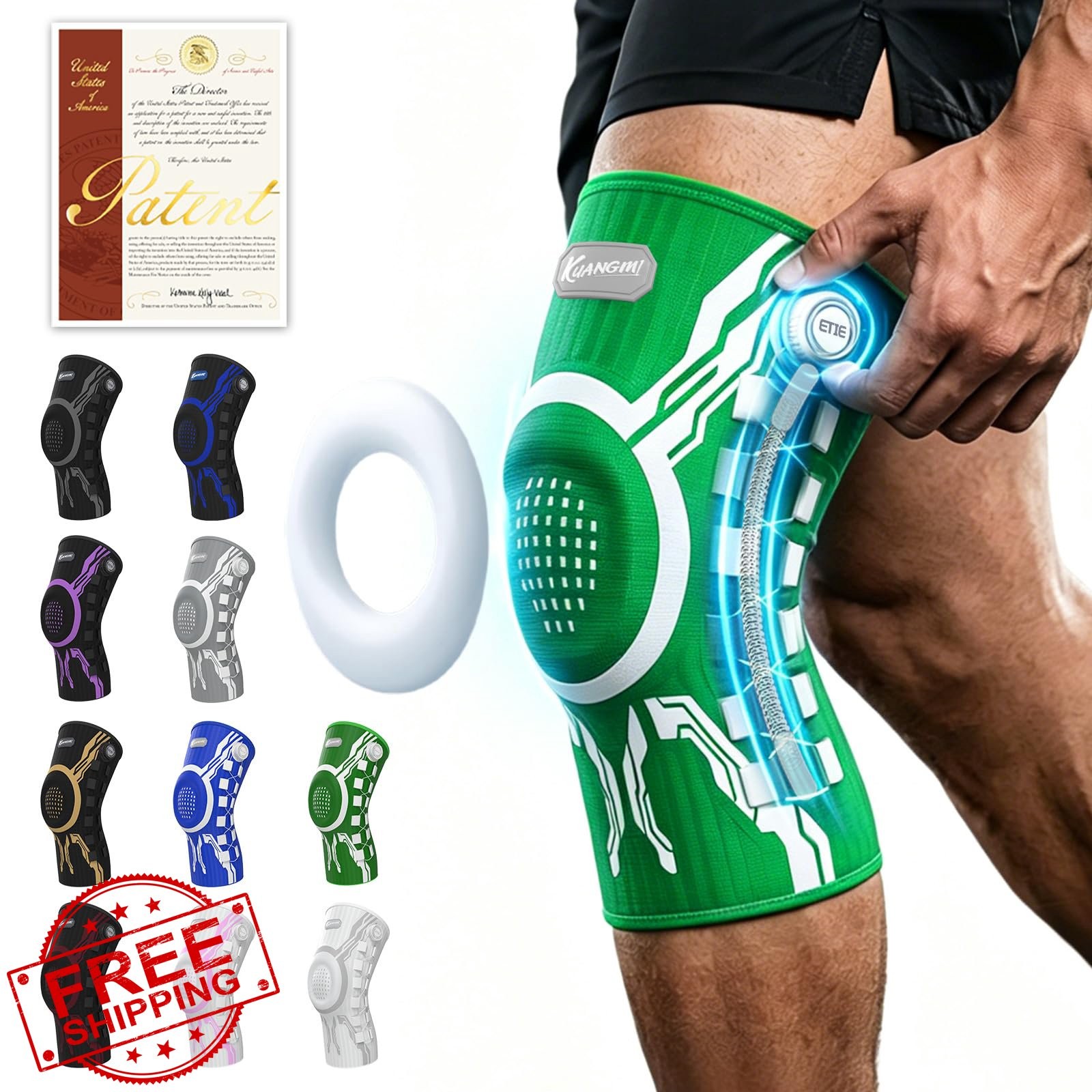 Kuangmi Knee Brace Green White Left XX-Large Pad