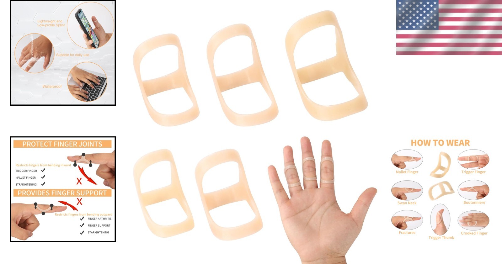 Versatile 5PCS Trigger Finger Brace Set – Oval Splints for All Finger Sizes 6-10