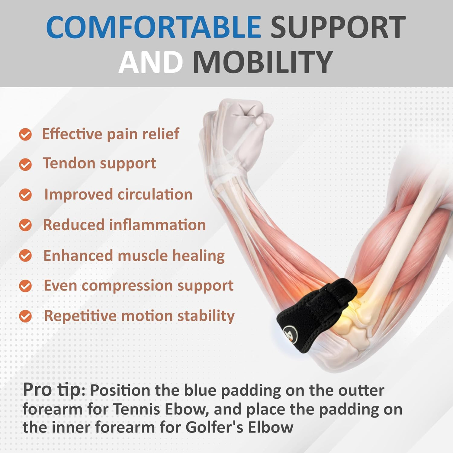 Tennis Elbow Brace Support Strap for Men Women Tendonitis Golfers Elbow Relief +