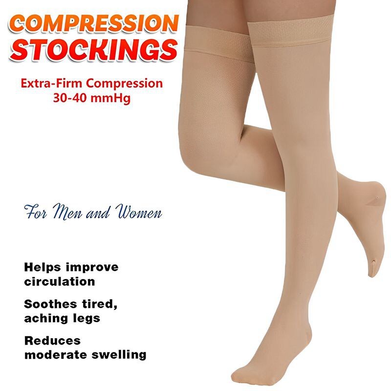 Compression Stockings Thigh High for Women Men 30-40 mmhg Graduated Compression