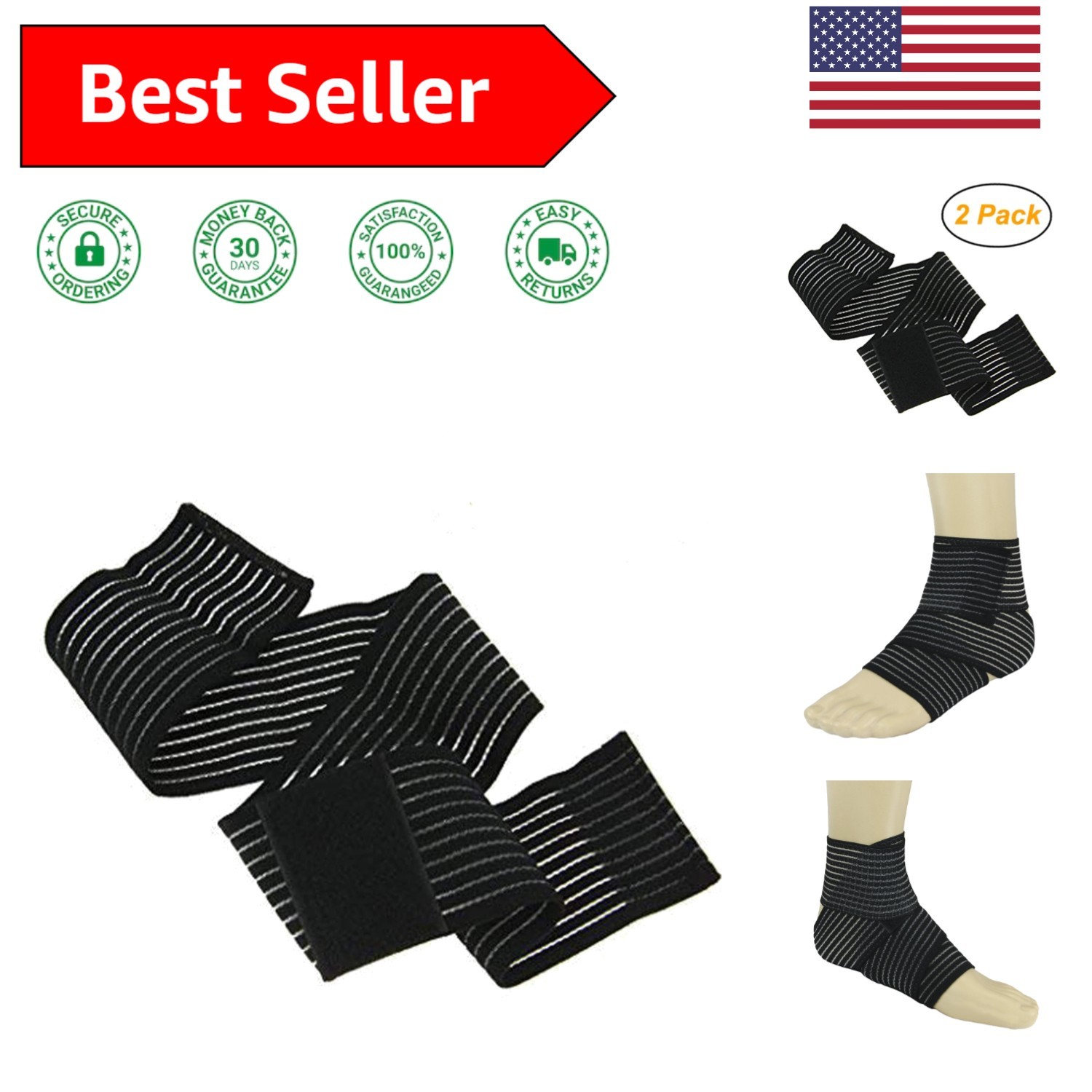 2-Pack Elastic Ankle Brace & Compression Wrap for Sports – Adjustable Support
