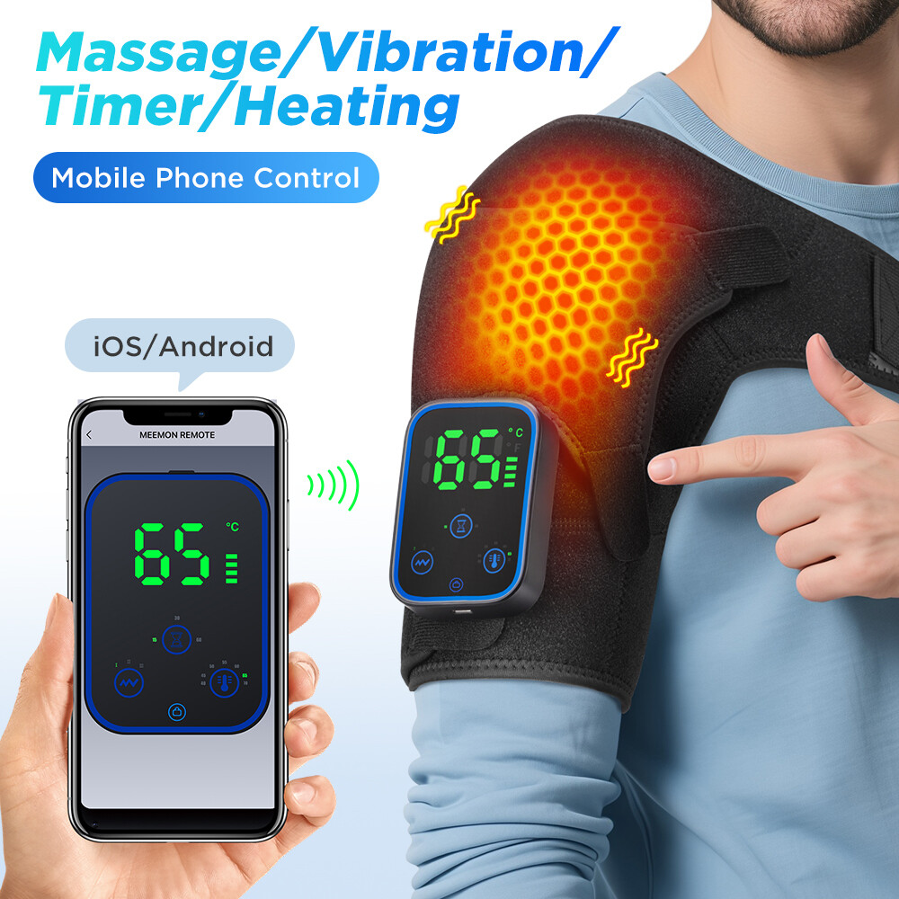 APP Control Cordless Shoulder Brace Massager Heating Vibration for Pain Relief