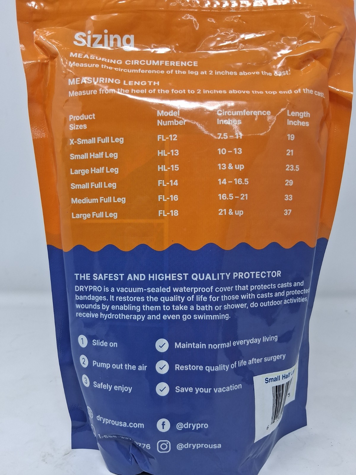 DRYPRO Vacuum-sealed waterproof cover for casts and bandages HL-13 Leg