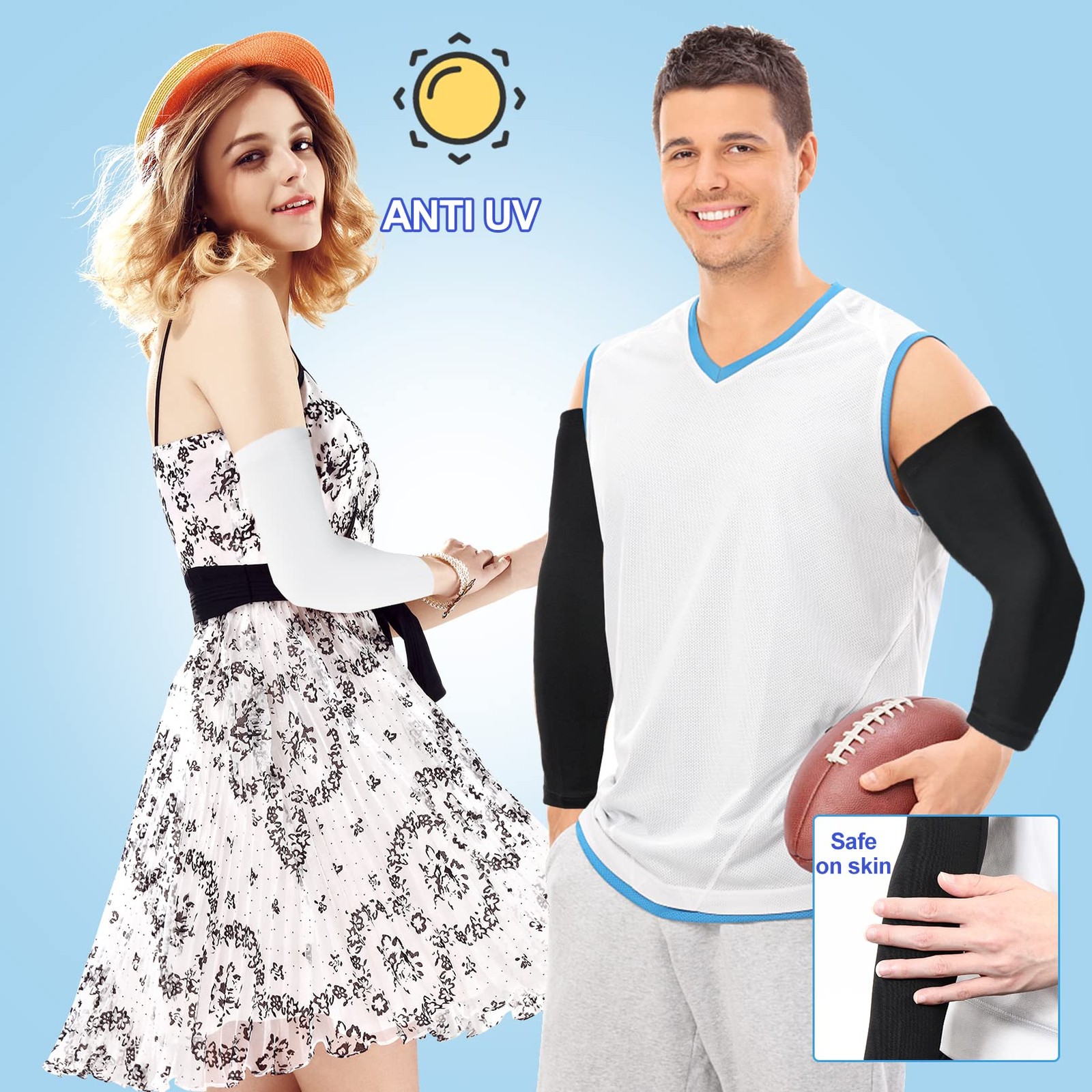 2 Pairs Compression Leg Sleeves Full Leg UV Protection Arm Anti Slip Silicone