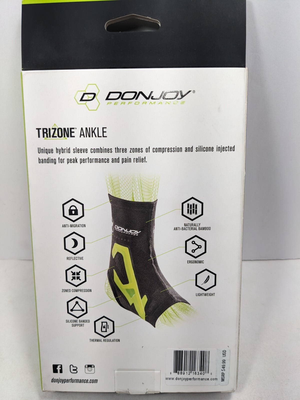 DonJoy Performance TRIZONE Compression: Ankle Support Brace, Green, Small L/R