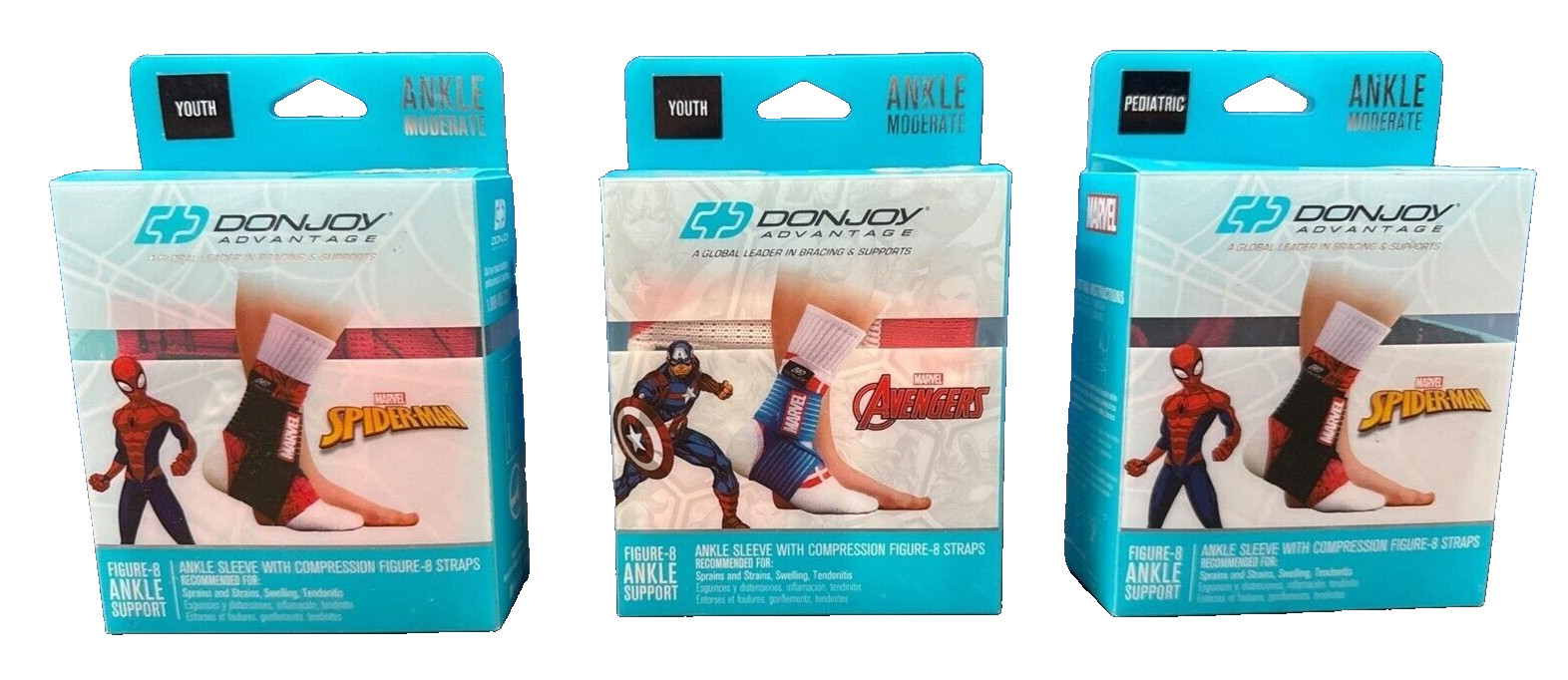 DonJoy Spiderman Moderate Figure 8 Compression Ankle Support Sleeve Youth Size