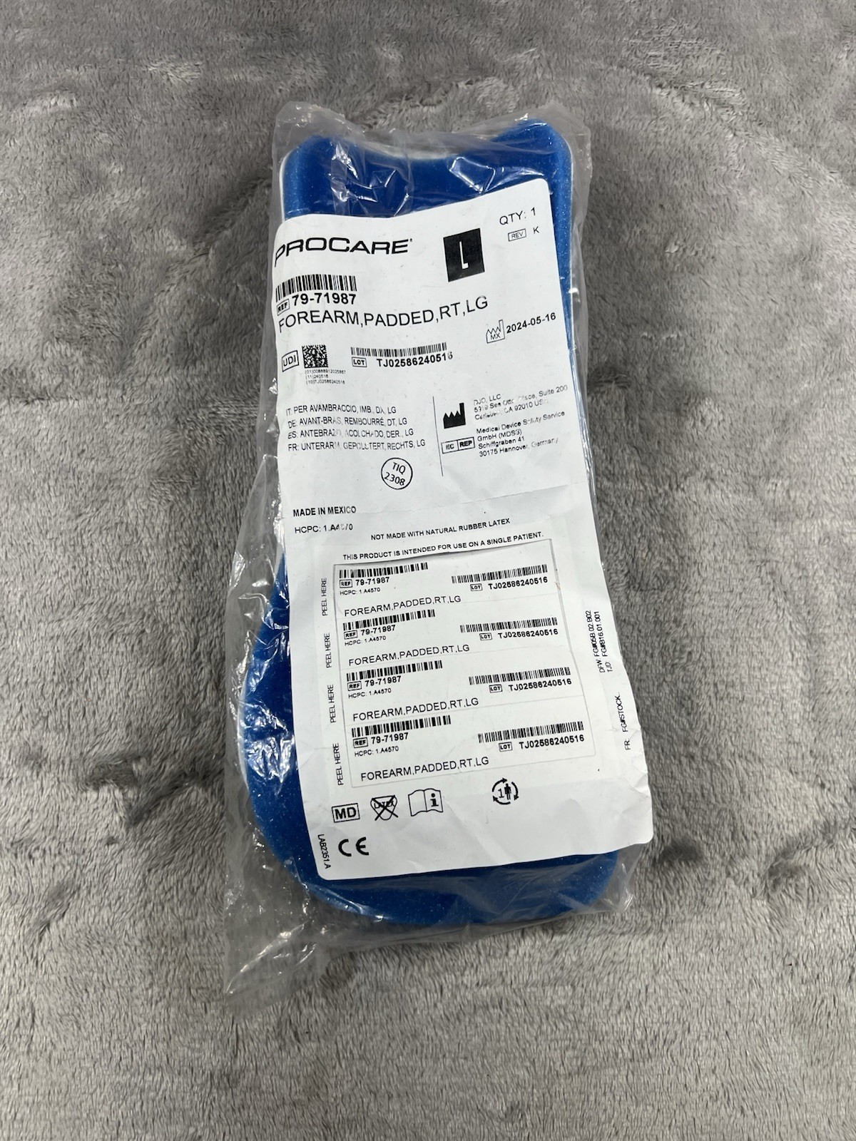 Procare Hand/Wrist/Forearm/Elbow Splint Right Hand Large New