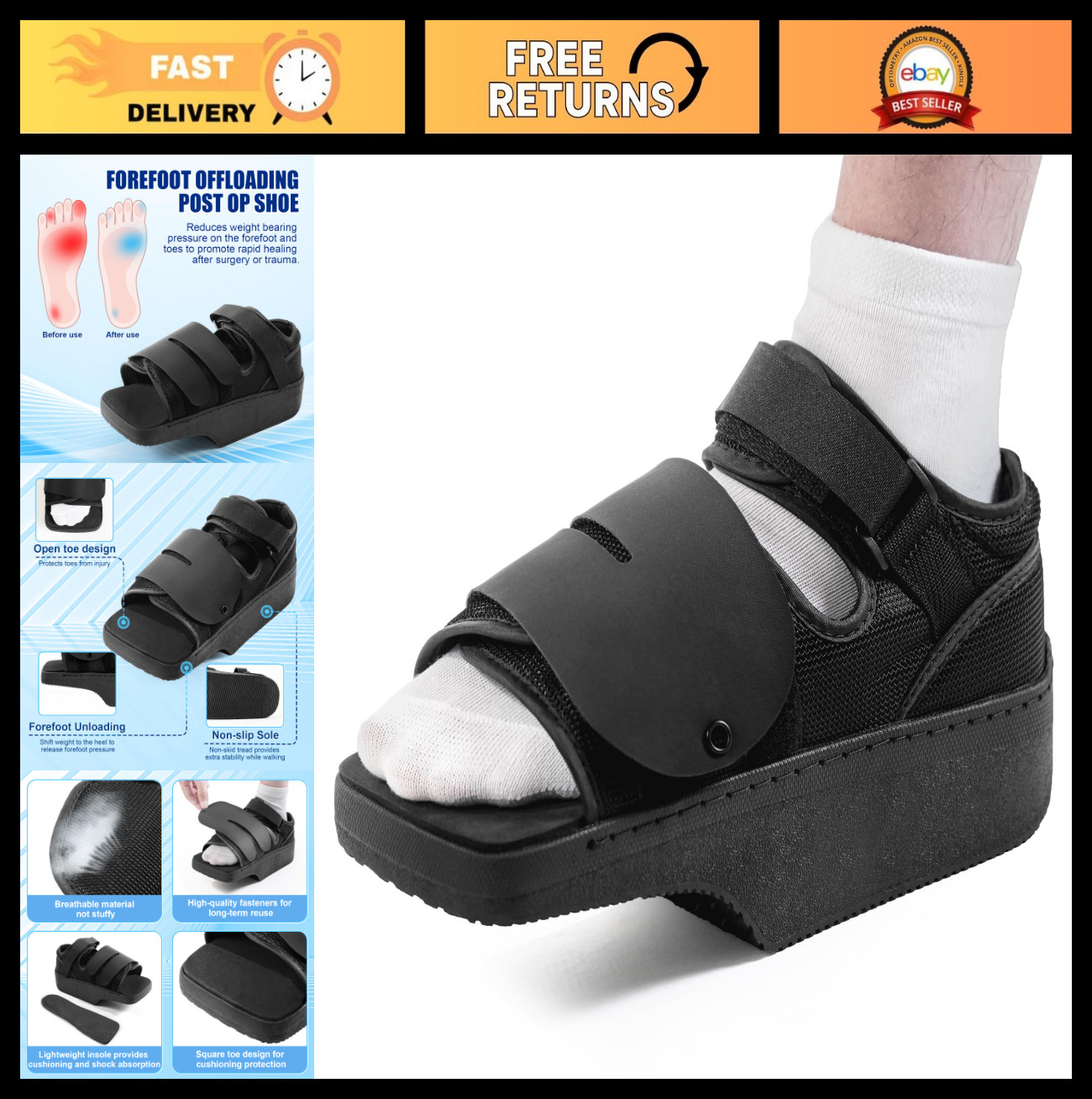 Post Op Offloading Wedge Shoe for Broken Toe, Bunion, Hammer Toe, Diabetic Foot