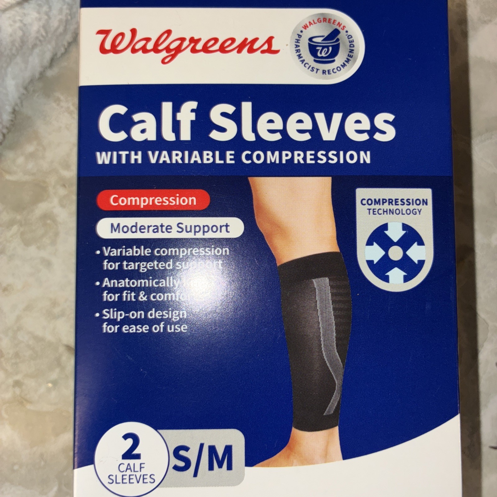 Walgreens Calf Sleeves Variable Compression S/M Moderate Support Left or Right