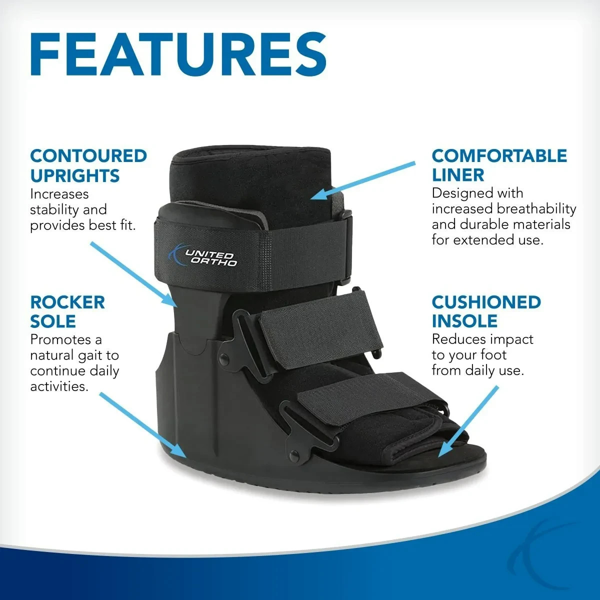 United Ortho Short Air Cam Walker Fracture Boot SMALL Black