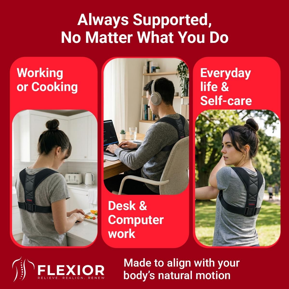 FLEXIOR Posture Corrector for Women and Men, Adjustable Back braces for Upper &