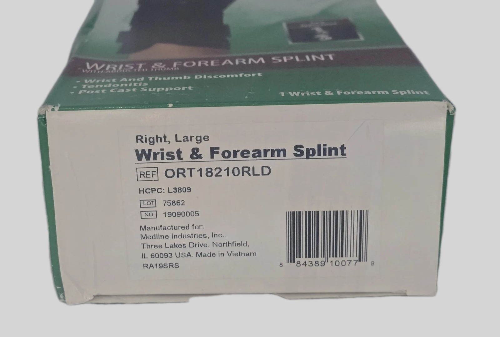 RIGHT Wrist & Forearm Splint Abducted Thumb, LARGE – ORT18210RLD – Curad – NIB