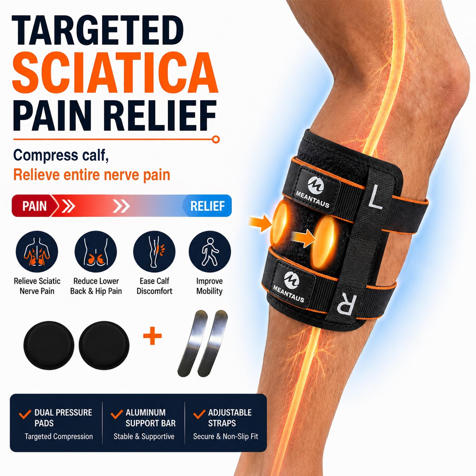 Sciatica Pain Relief Devices Brace, Upgraded Adjustable Calf Support with Dua…