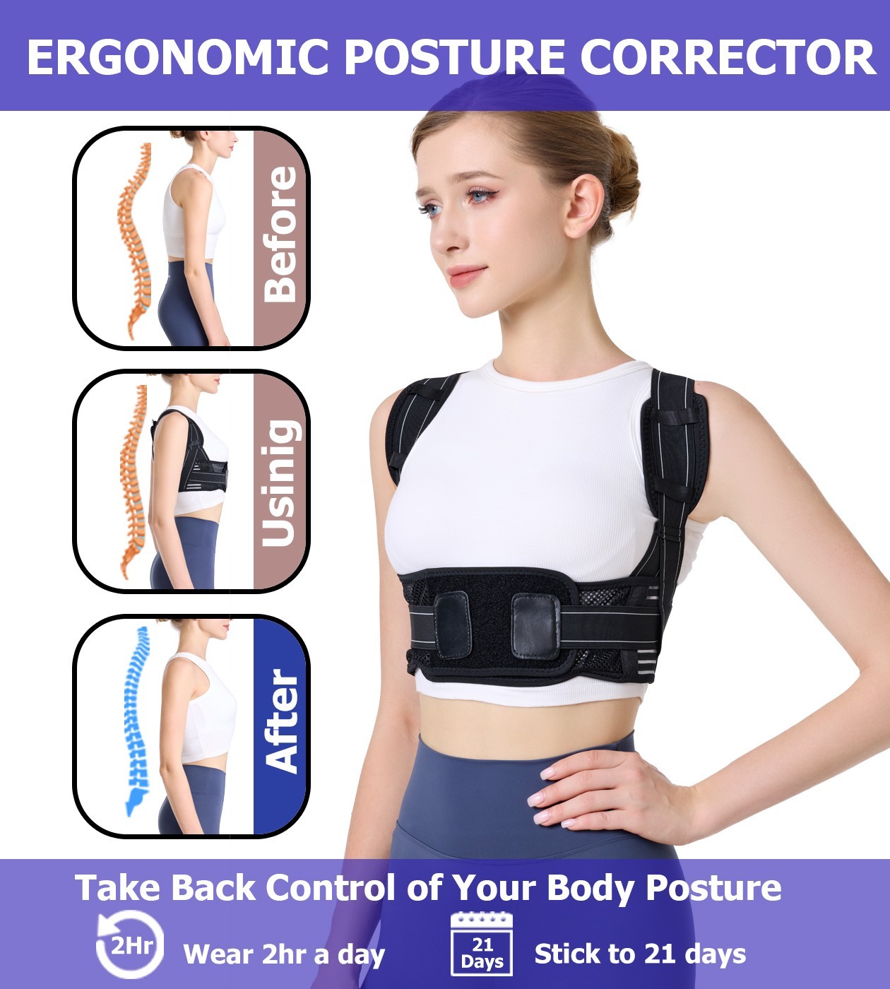 Posture Corrector for Women Comfortable Upper Back Brace Device (Open) New