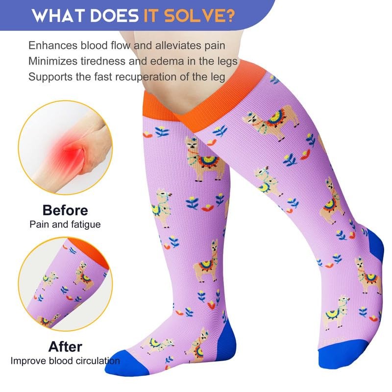 Plus Size Compression Socks Wide Calf 15-20 mmHg Knee High Men Women Nurse