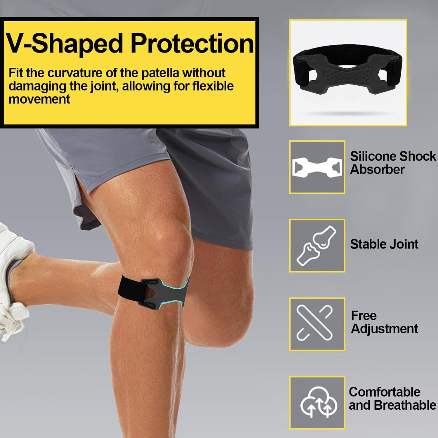 2 Pack Patellar Tendon Support Strap,Adjustable Silicone Patella Knee Strap for