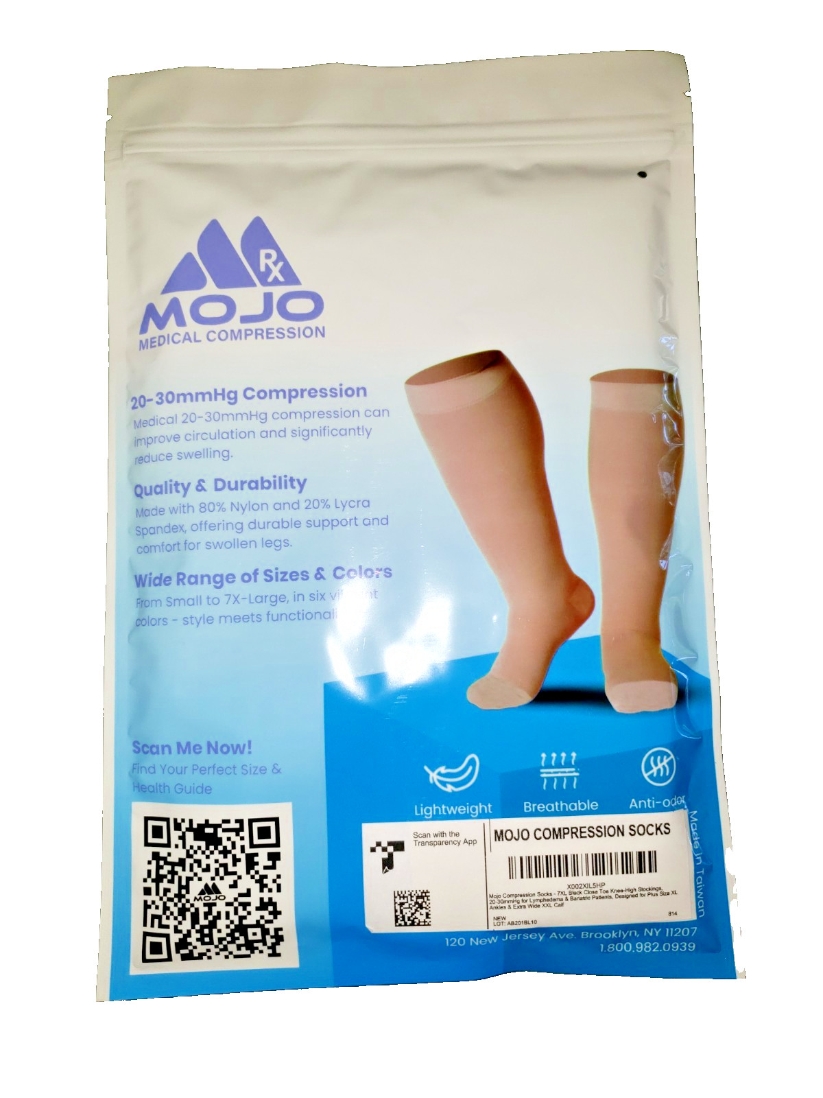 Mojo Medical Compression RX Socks Unisex 20-30mmHg, Knee High Black size 7XL