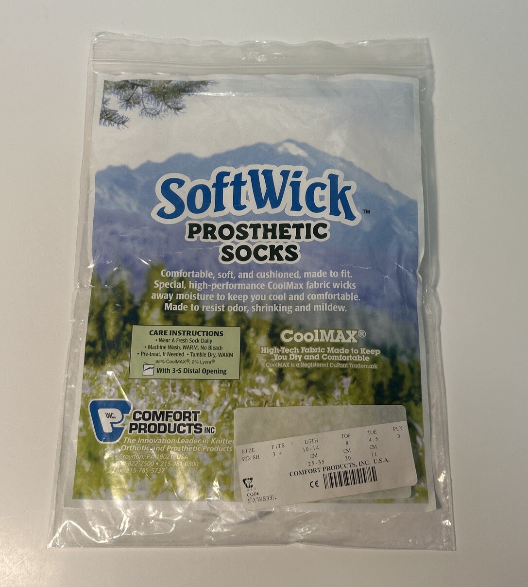 SoftWick Cool Max Prosthetic Sock With Hole, Size Wide/Short, Ply 3