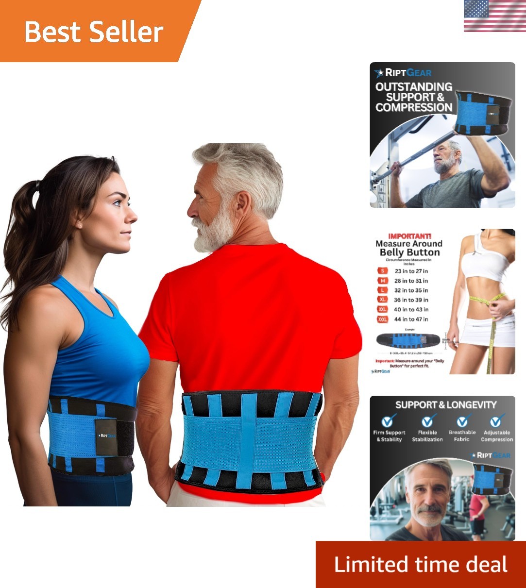 Breathable Back Brace for Lower Back Pain Relief – Adjustable XXL 40-43in